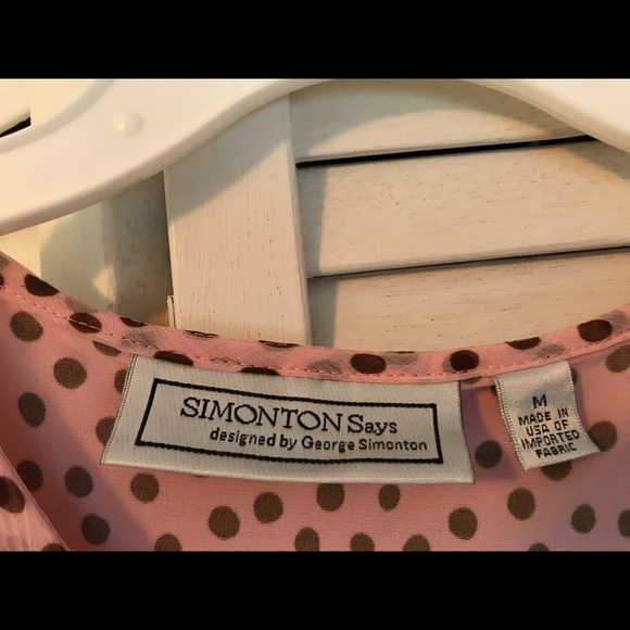 Ruffled Pink Blouse Brown Polka Dots, Worn Once - Picture 2 of 4